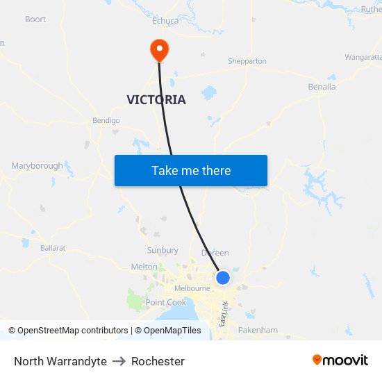 North Warrandyte to Rochester map