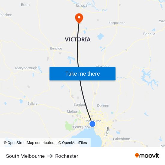 South Melbourne to Rochester map