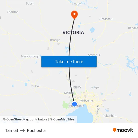 Tarneit to Rochester map