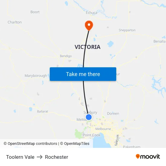 Toolern Vale to Rochester map