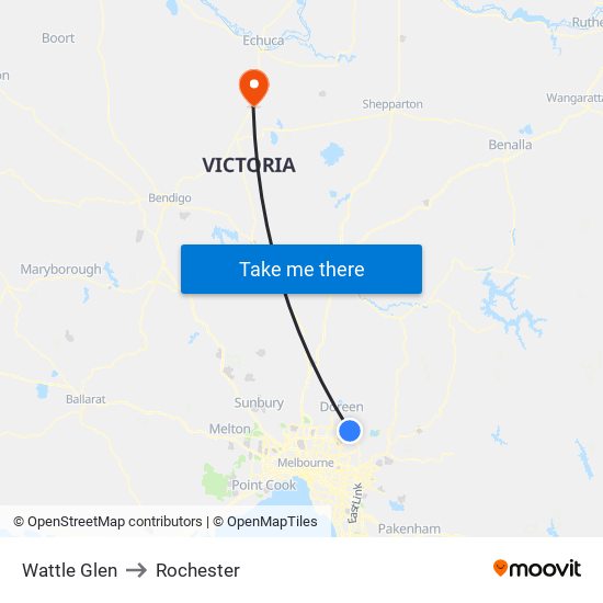 Wattle Glen to Rochester map