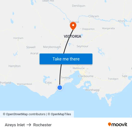 Aireys Inlet to Rochester map
