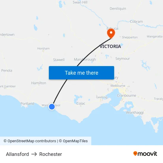 Allansford to Rochester map