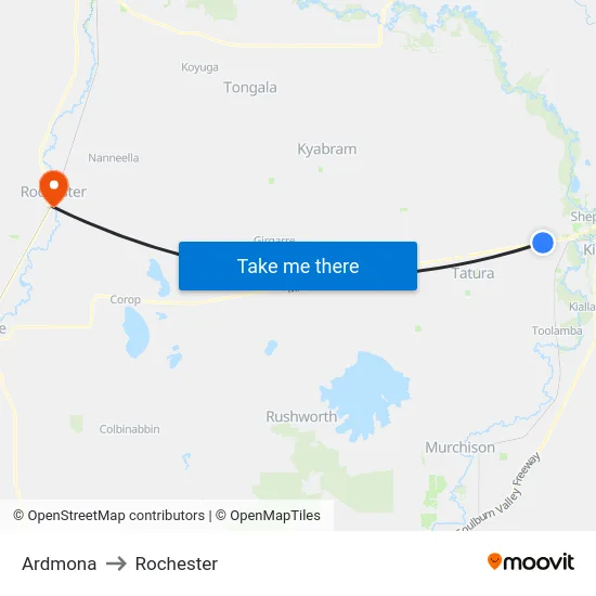 Ardmona to Rochester map