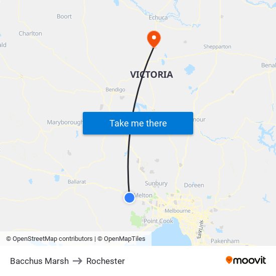 Bacchus Marsh to Rochester map