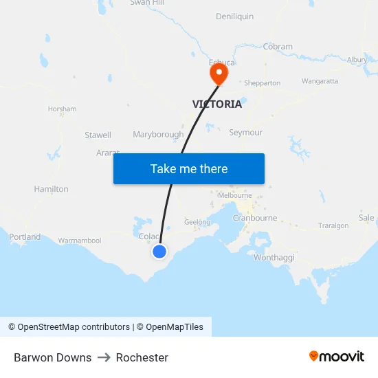 Barwon Downs to Rochester map