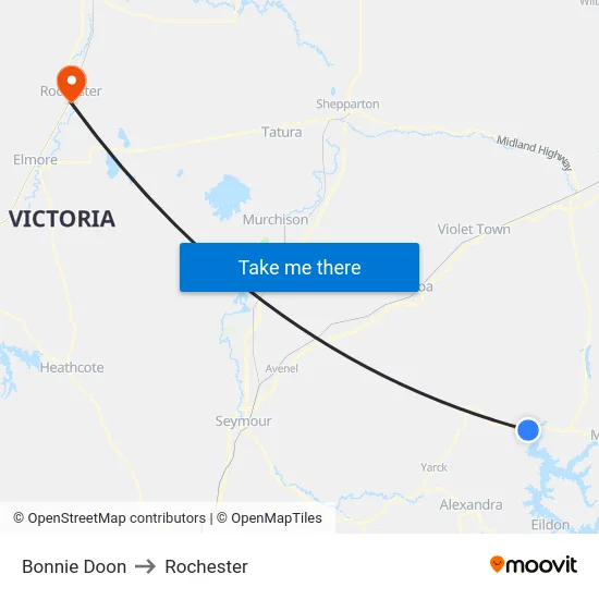 Bonnie Doon to Rochester map