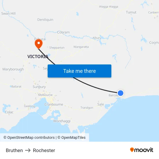 Bruthen to Rochester map