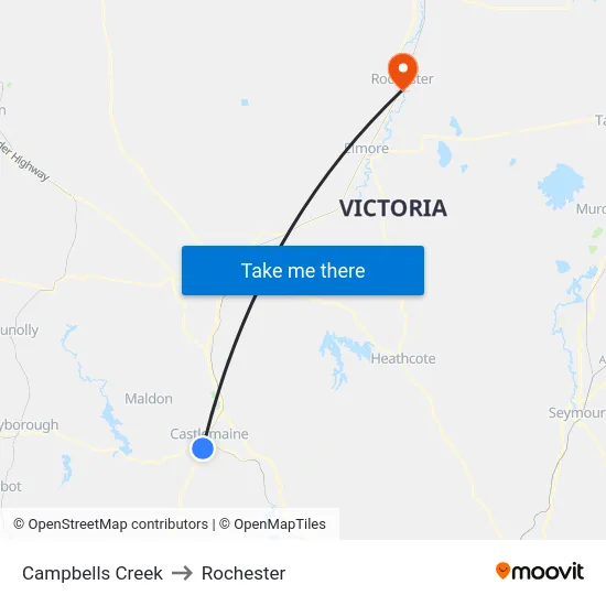 Campbells Creek to Rochester map