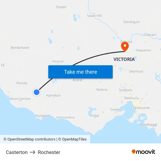 Casterton to Rochester map