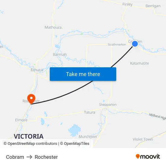 Cobram to Rochester map