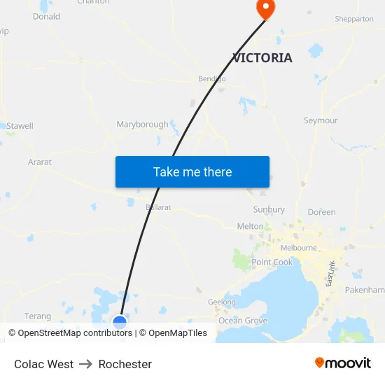 Colac West to Rochester map
