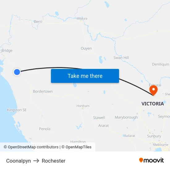 Coonalpyn to Rochester map