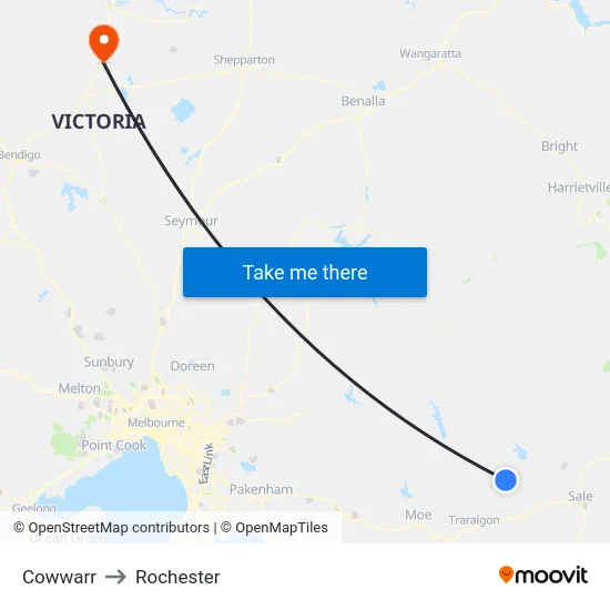 Cowwarr to Rochester map