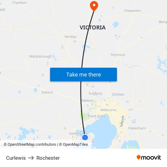 Curlewis to Rochester map