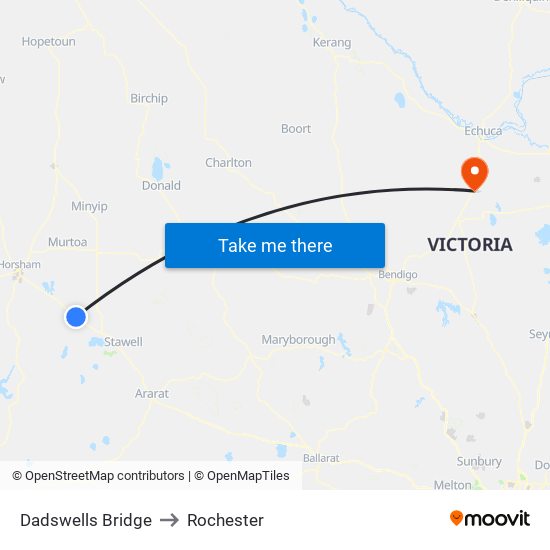 Dadswells Bridge to Rochester map