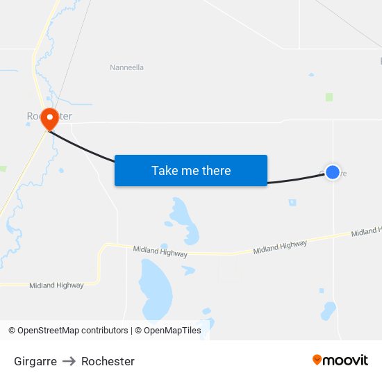 Girgarre to Rochester map