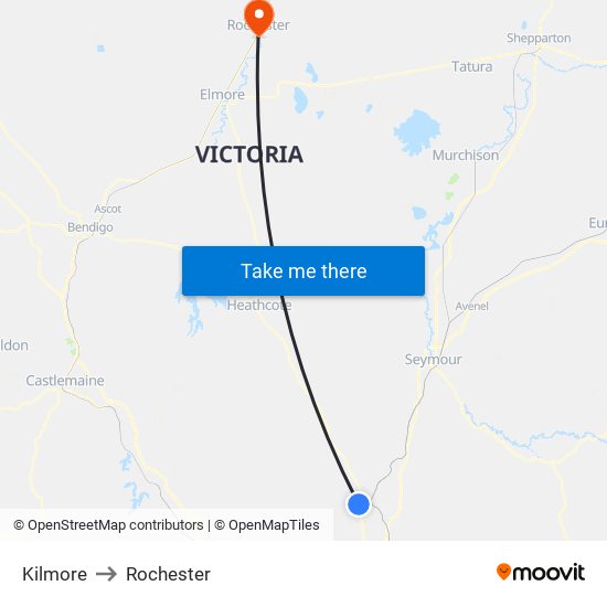 Kilmore to Rochester map