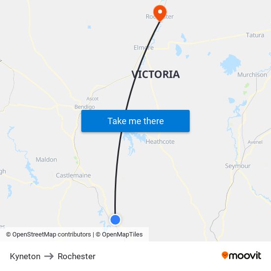 Kyneton to Rochester map