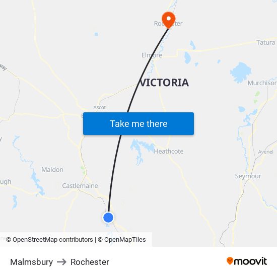 Malmsbury to Rochester map