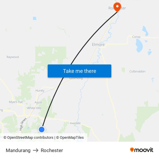 Mandurang to Rochester map