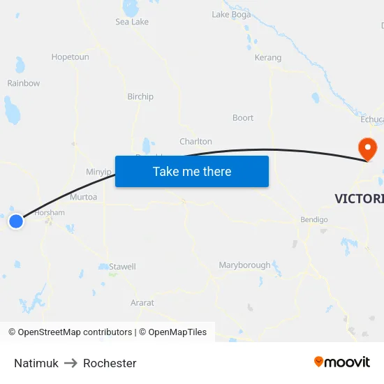Natimuk to Rochester map