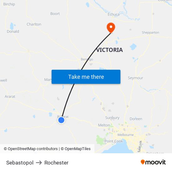 Sebastopol to Rochester map