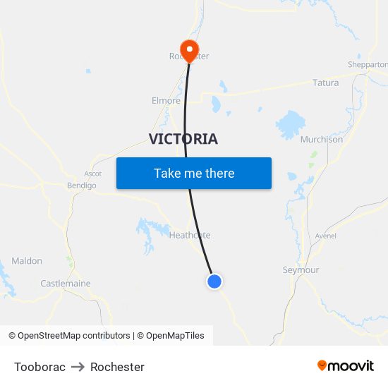 Tooborac to Rochester map