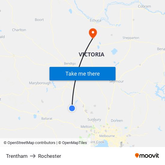 Trentham to Rochester map