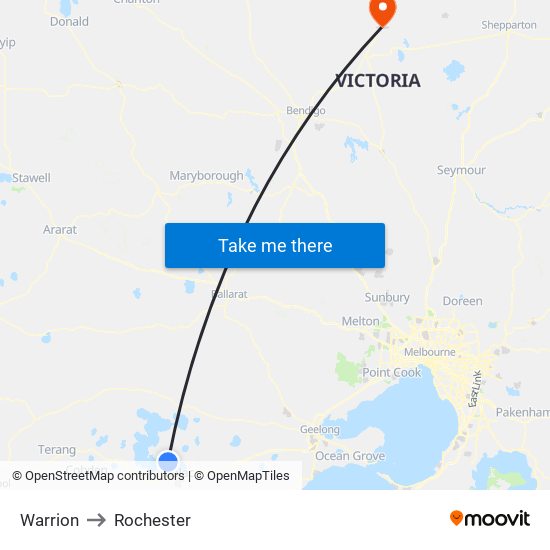 Warrion to Rochester map