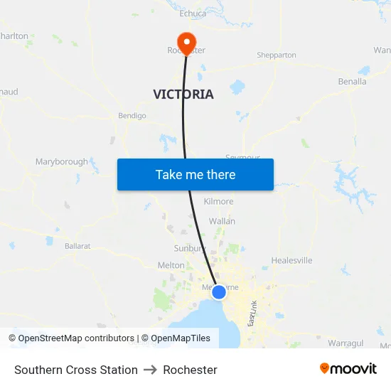 Southern Cross Station to Rochester map