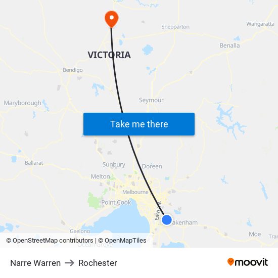 Narre Warren to Rochester map