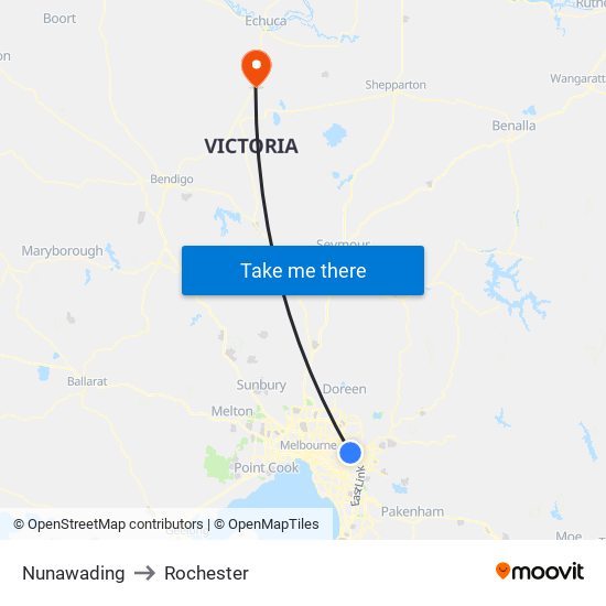 Nunawading to Rochester map