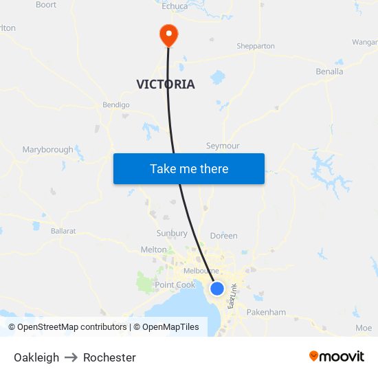 Oakleigh to Rochester map