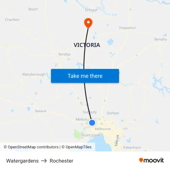 Watergardens to Rochester map