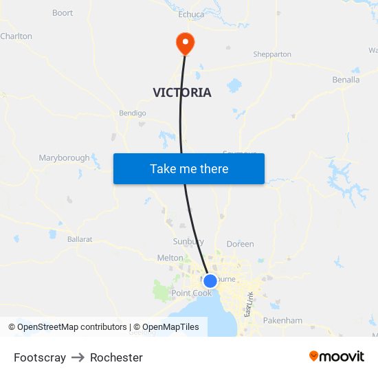 Footscray to Rochester map