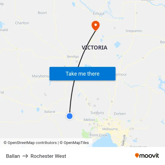 Ballan to Rochester West map