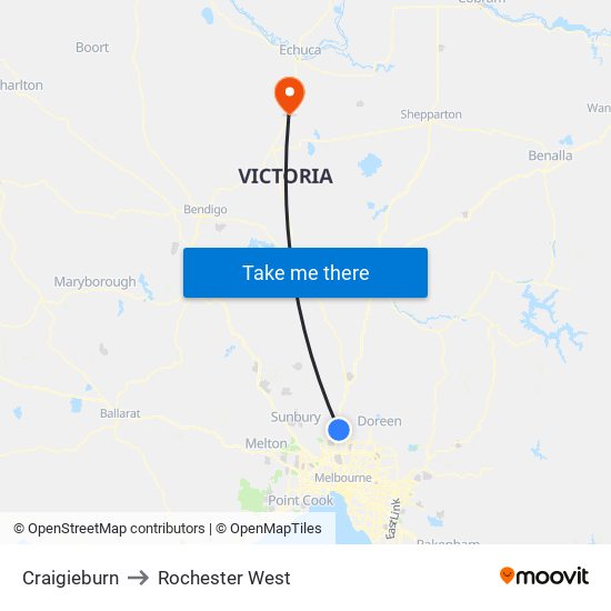 Craigieburn to Rochester West map