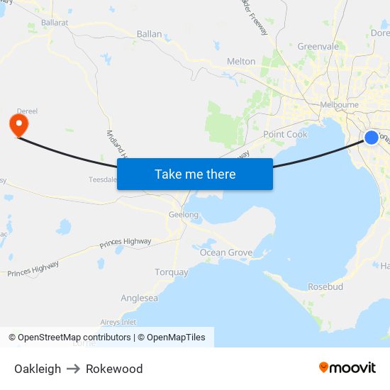 Oakleigh to Rokewood map