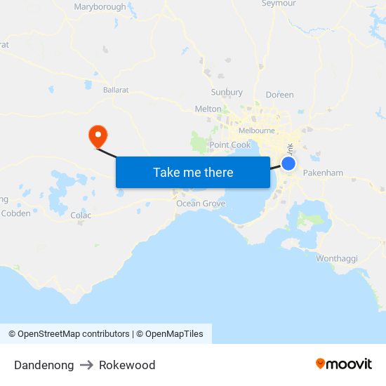 Dandenong to Rokewood map