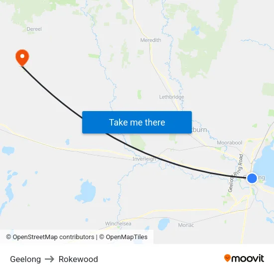 Geelong to Rokewood map