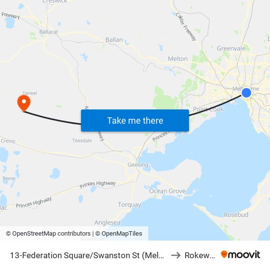 13-Federation Square/Swanston St (Melbourne City) to Rokewood map