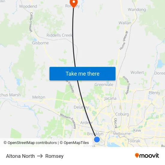 Altona North to Romsey map