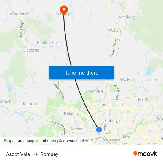 Ascot Vale to Romsey map