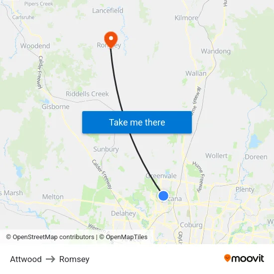 Attwood to Romsey map