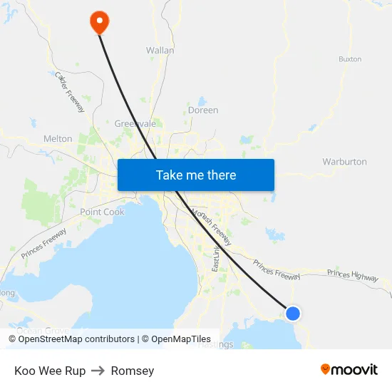 Koo Wee Rup to Romsey map