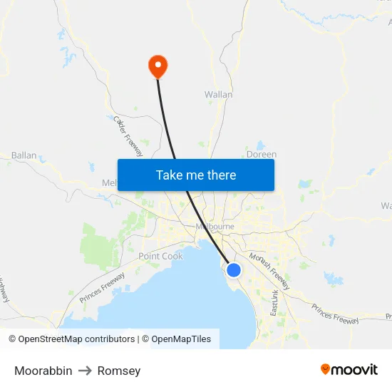 Moorabbin to Romsey map