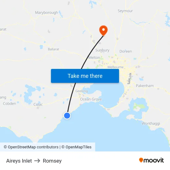 Aireys Inlet to Romsey map