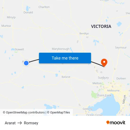 Ararat to Romsey map