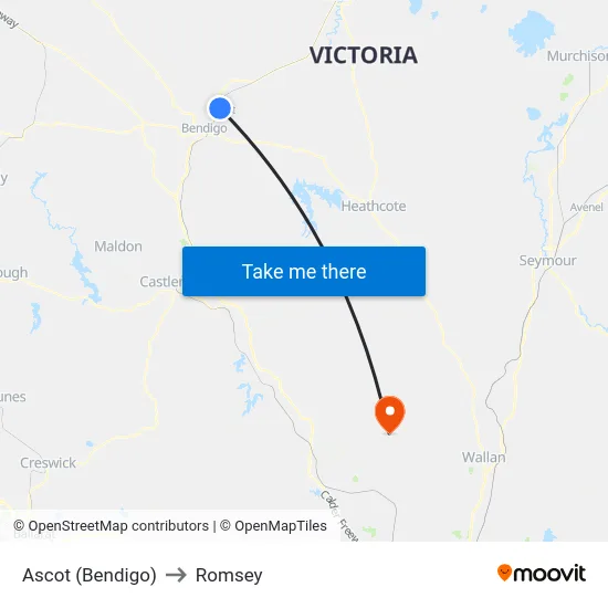 Ascot (Bendigo) to Romsey map